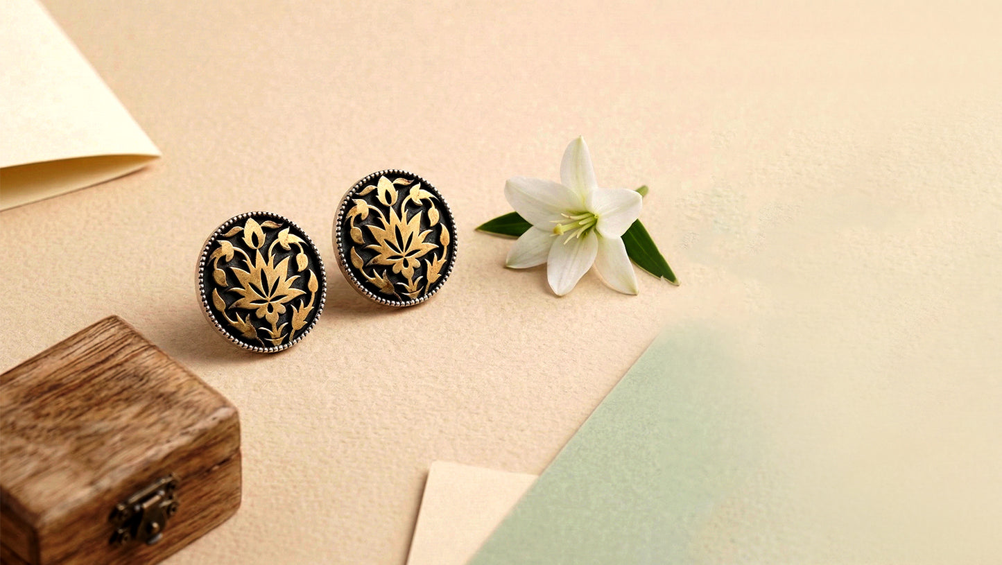 Sangeeta Boochra Heritage Floral Motif Dual-Tone Silver Studs