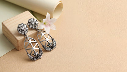 Sangeeta Boochra Floral Kundan Silver Drop Earrings