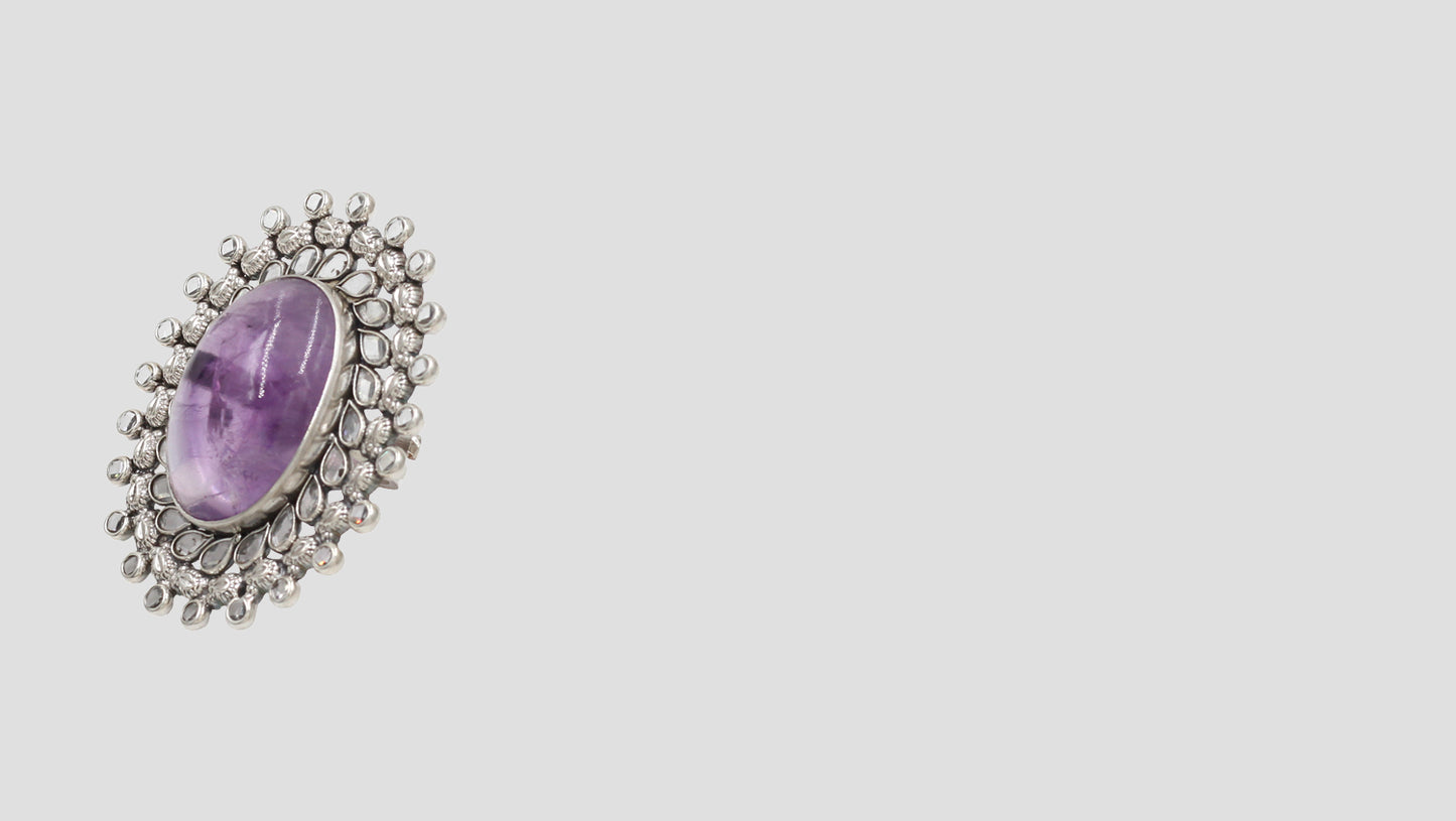 Regal Amethyst Halo Ring in 925 Silver by Sangeeta Boochra