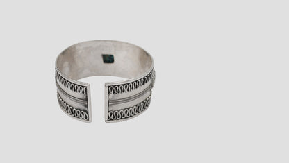 Sangeeta Boochra Artisan Oxidised Silver Cuff with Stone Detailing