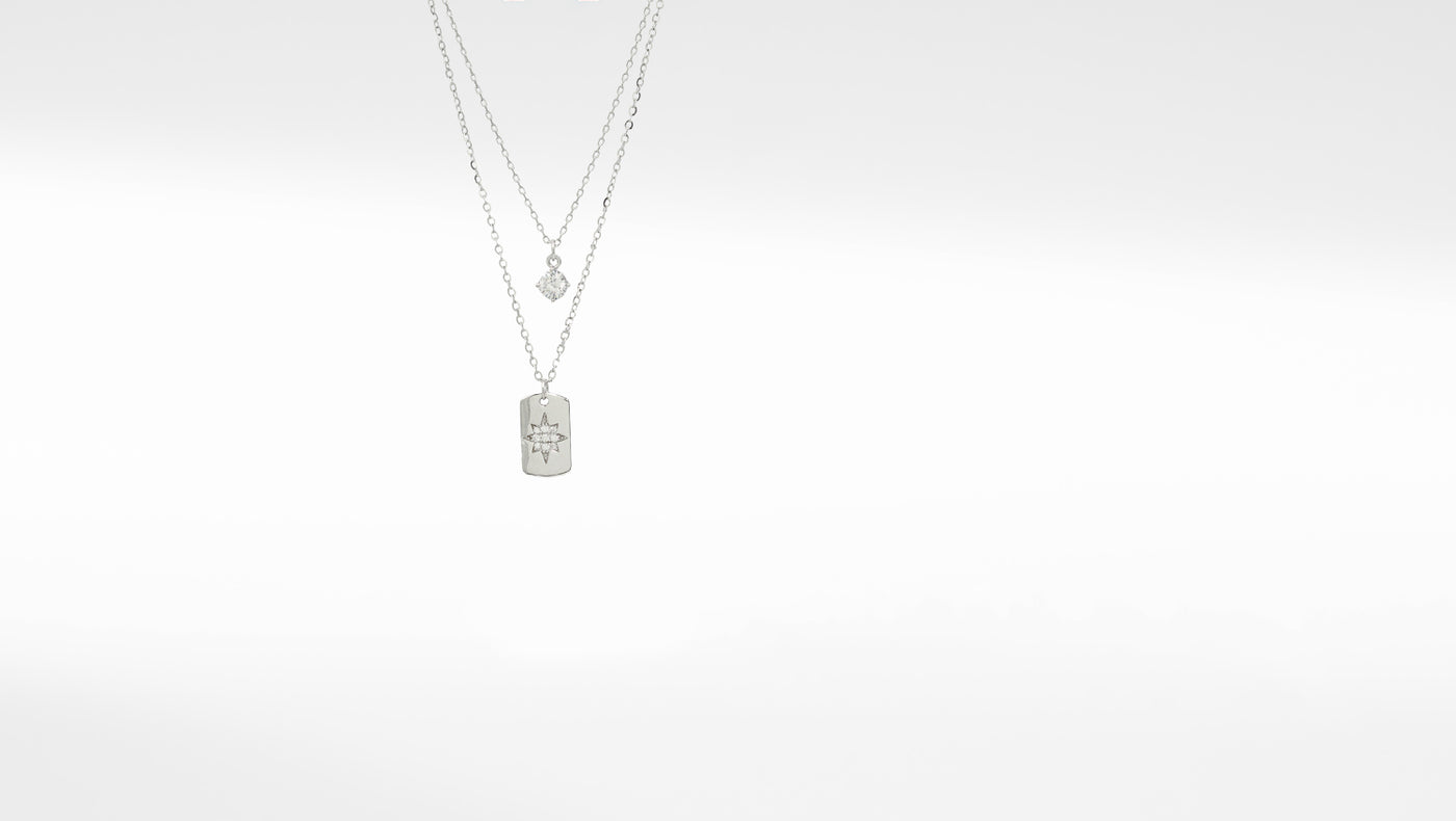 Women and Girls Rhodium-Plated CZ Studded Sterling Silver Pendant Necklace