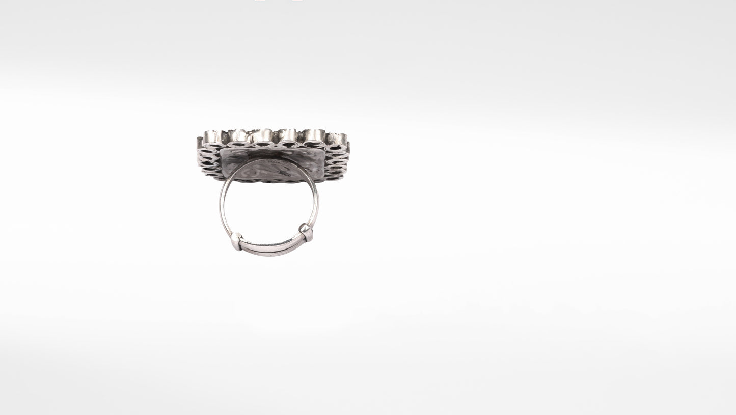 Silver Square Engraving Ring