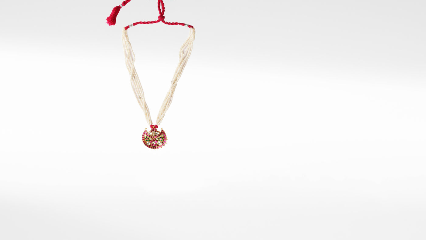 Manhari 24k Gold Plated Necklace With Pearl Chains
