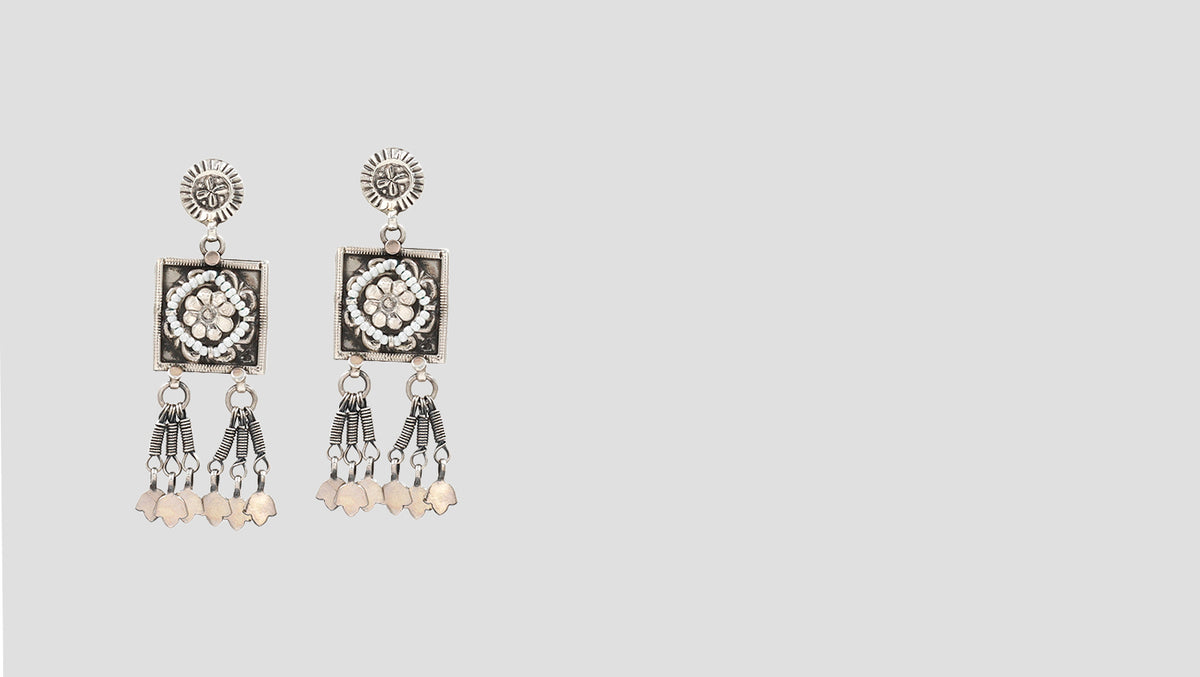 Bohemian Charm: Sangeeta Boochra Statement Silver Earrings