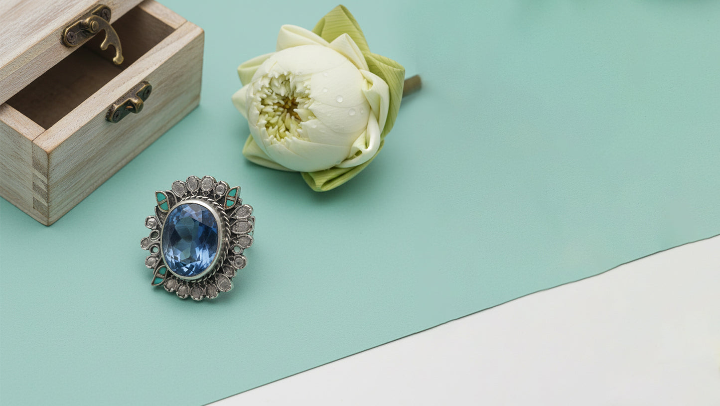 Sangeeta Boochra Heirloom Blue Gemstone Silver Ring