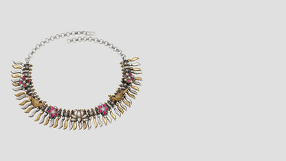Ethereal Elegance: Oxidized Silver & Gold-Plated Statement Necklace