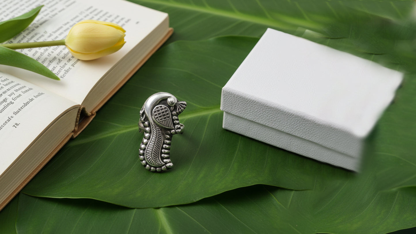 Heritage Peacock Design Adjustable Silver Ring – Sangeeta Boochra