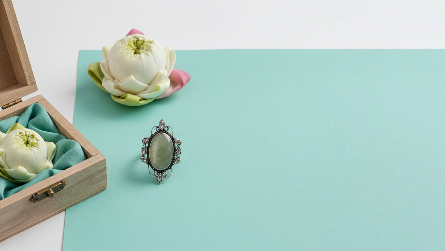 Sangeeta Boochra Handcrafted Green Stone Silver Ring