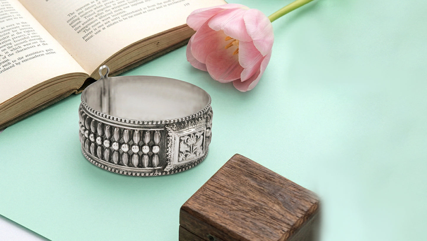 Sangeeta Boochra Handcrafted Textured Oxidised Silver Statement Bangle