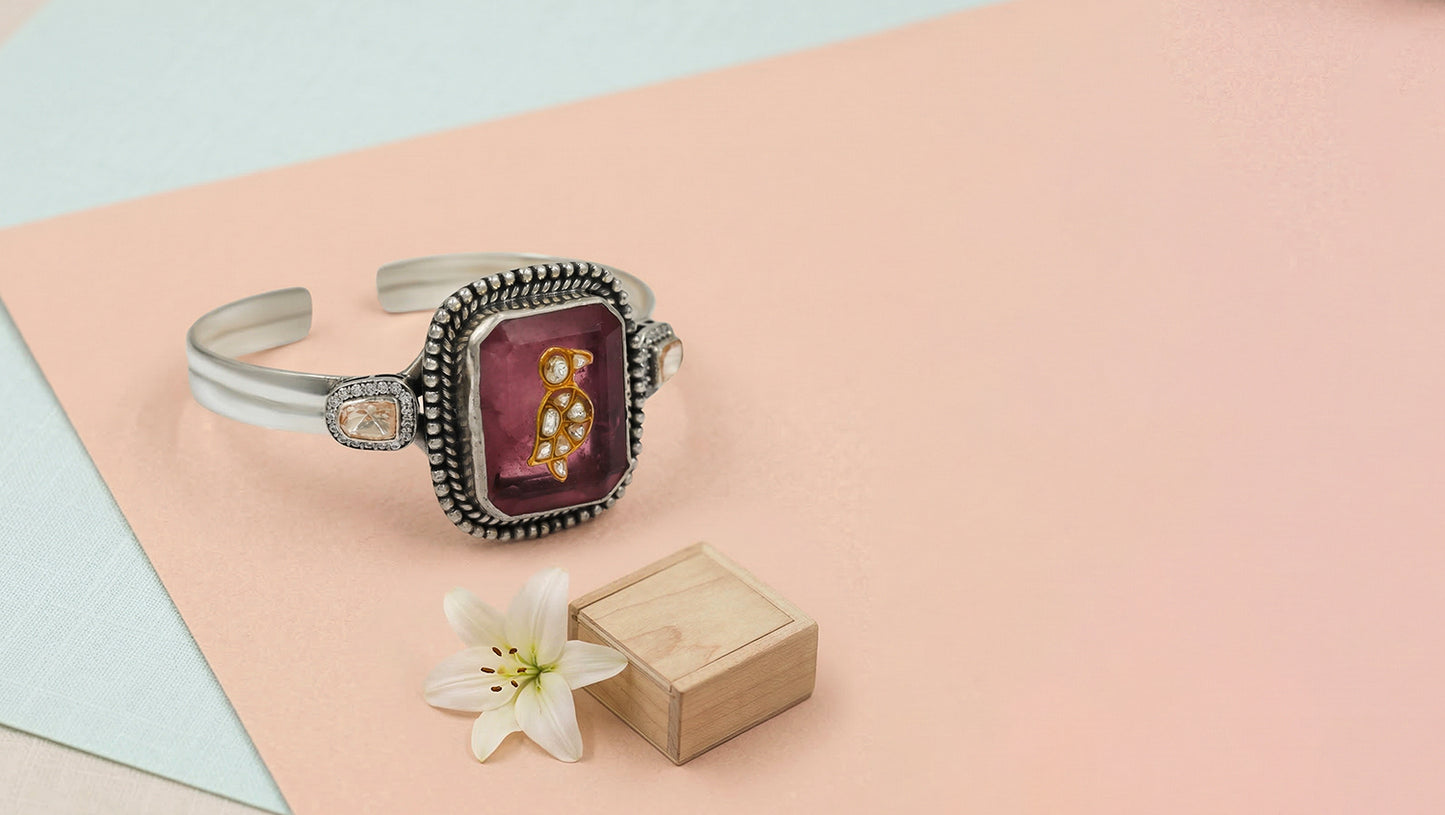 Sangeeta Boochra Handcrafted Silver Bracelet with Stone Detailing