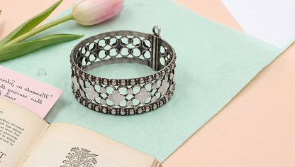 Sangeeta Boochra Handcrafted Floral Motif Oxidised Silver Bangle
