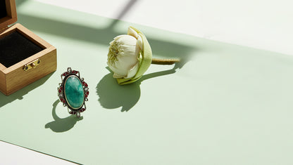 Sangeeta Boochra Statement Silver Ring with Green Stone & Red Detailing