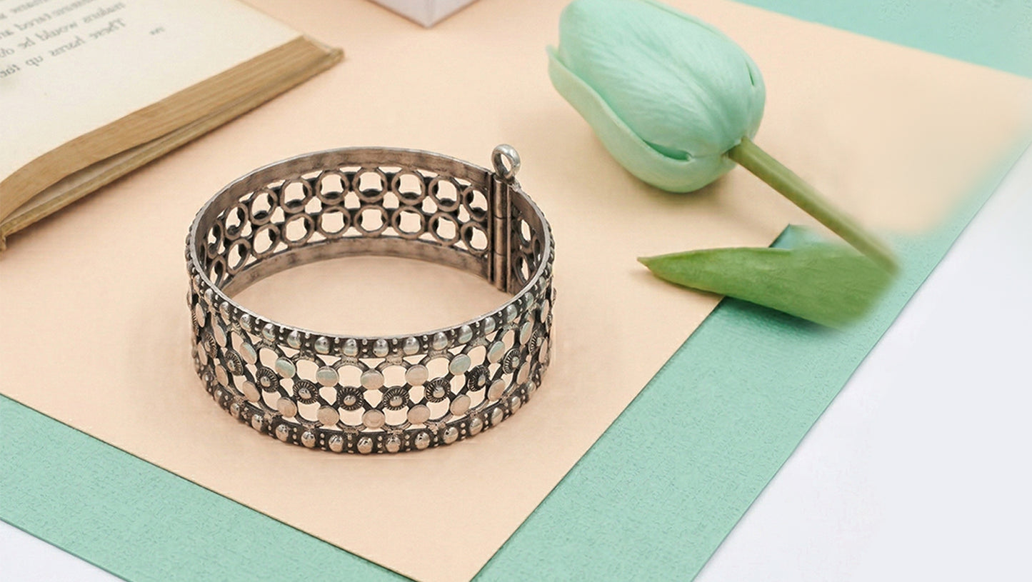 Handcrafted Oxidised Silver Statement Bangle by Sangeeta Boochra