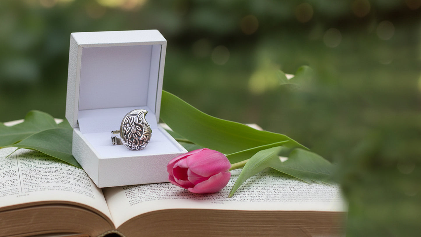 Sangeeta Boochra Ethnic Bohemian Floral Silver Ring