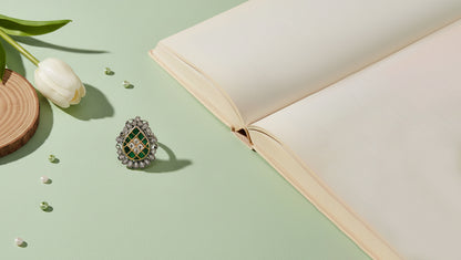 Handcrafted Green & White Kundan Silver Ring by Sangeeta Boochra