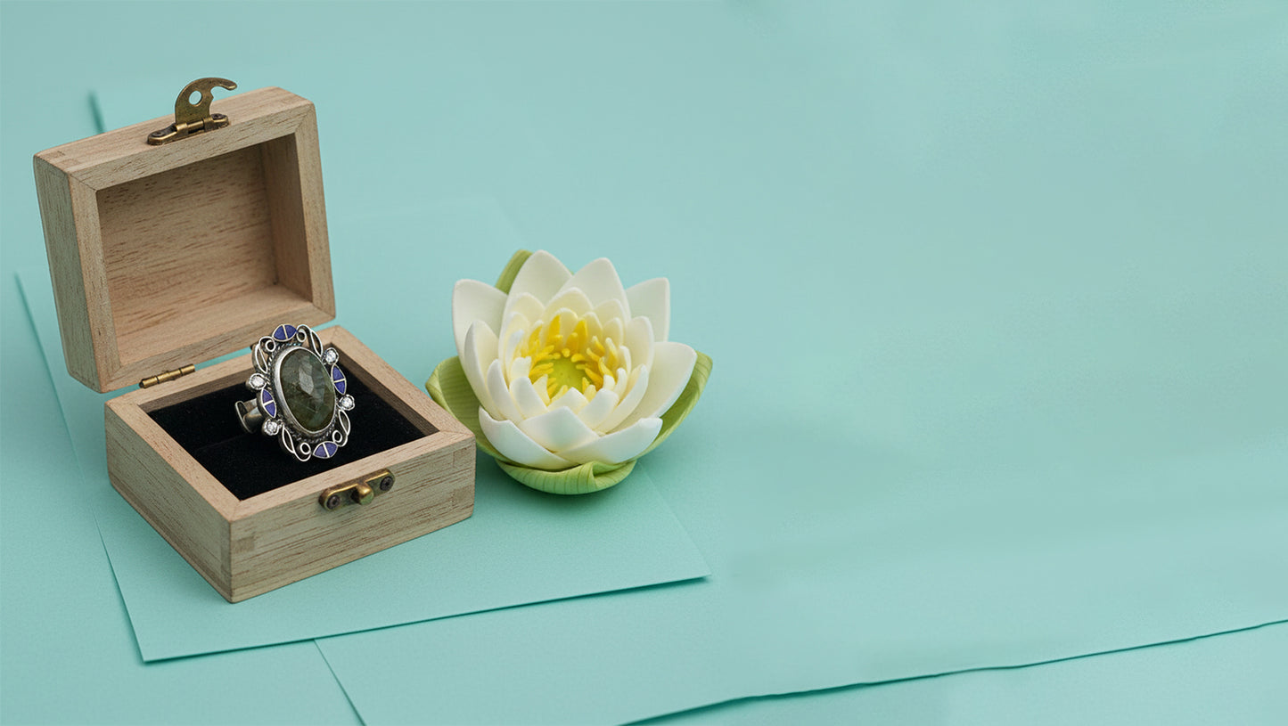 Sangeeta Boochra Heritage Silver Ring with Oval Labradorite Stone