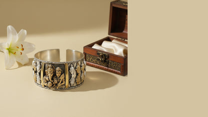 Traditional Dual-Tone Statement Cuff with Divine Motifs