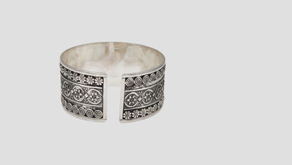 Sangeeta Boochra Floral Engraved Oxidised Silver Cuff