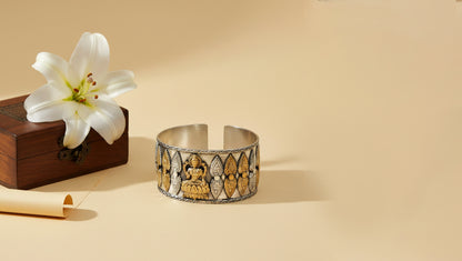 Heritage Goddess Motif Silver & Gold-Plated Statement Cuff