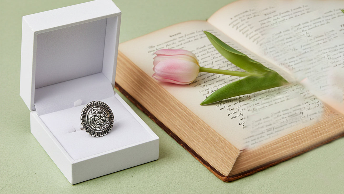 Sangeeta Boochra Traditional Floral Motif Silver Ring