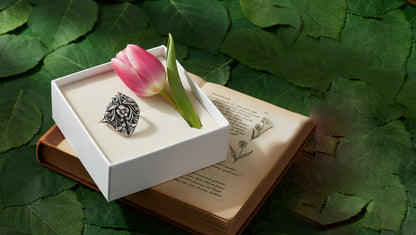 Artisan Floral Motif Oxidised Silver Ring