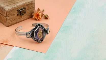 Sangeeta Boochra Oxidised Silver Statement Bracelet with Gemstone Accent