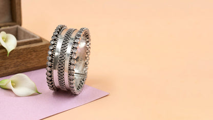 Sangeeta Boochra Oxidised Silver Statement Bangle