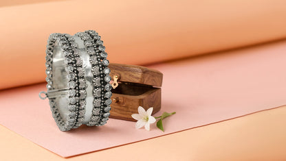 Sangeeta Boochra Artisan Oxidised Silver Embossed Statement Bangle