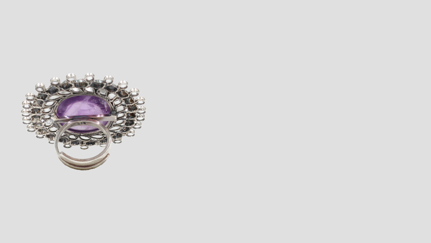 Regal Amethyst Halo Ring in 925 Silver by Sangeeta Boochra