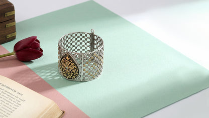 Sangeeta Boochra Dual-Tone Silver Statement Bangle – Intricate Floral Design