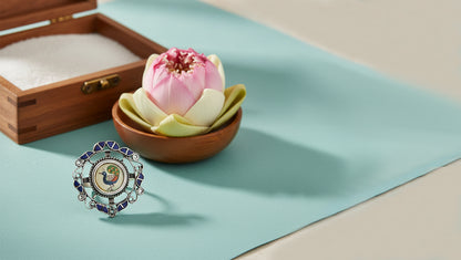 Sangeeta Boochra Sterling Silver Ring with Peacock Artwork & Stone Detailing