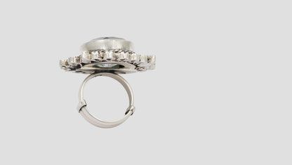 Sangeeta Boochra Designer Silver Ring with Lapis Kundan Accents