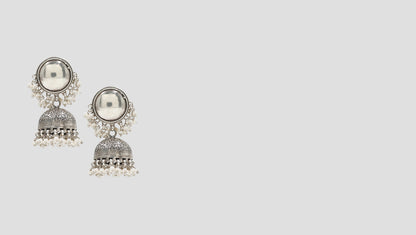 Royal Charm: Oxidized Silver Jhumkas with Pearl Hangings