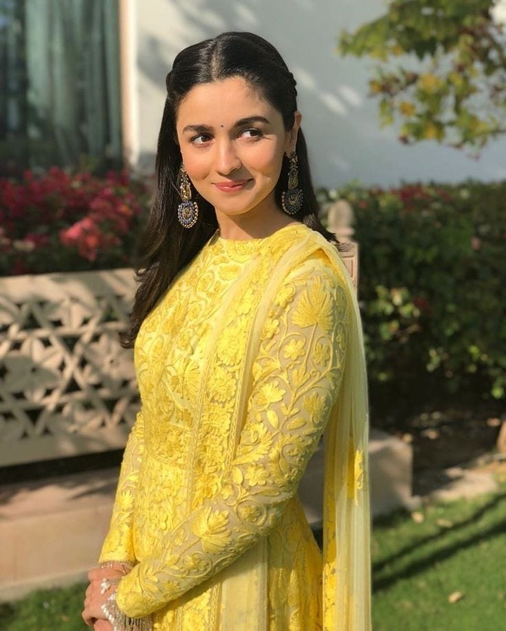 Alia Bhatt in Sangeeta Boochra Silver Handmade Earrings With Blue Stone