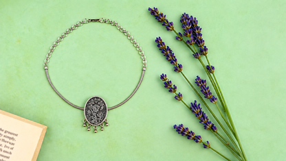 Sangeeta Boochra Oxidized Silver Floral Necklace