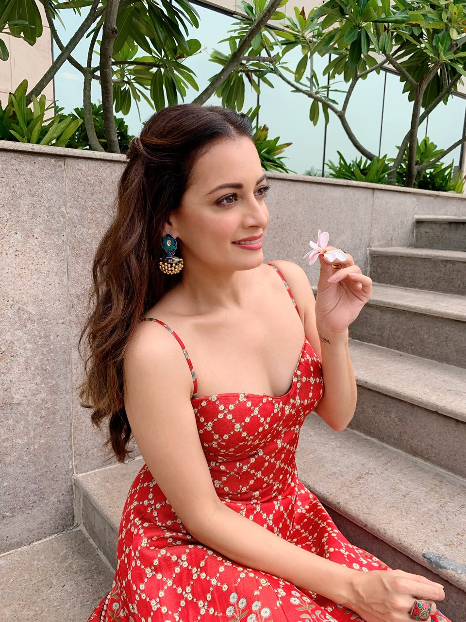 Dia Mirza in 24k Gold Plated Silver Earrings With Turquoise stone