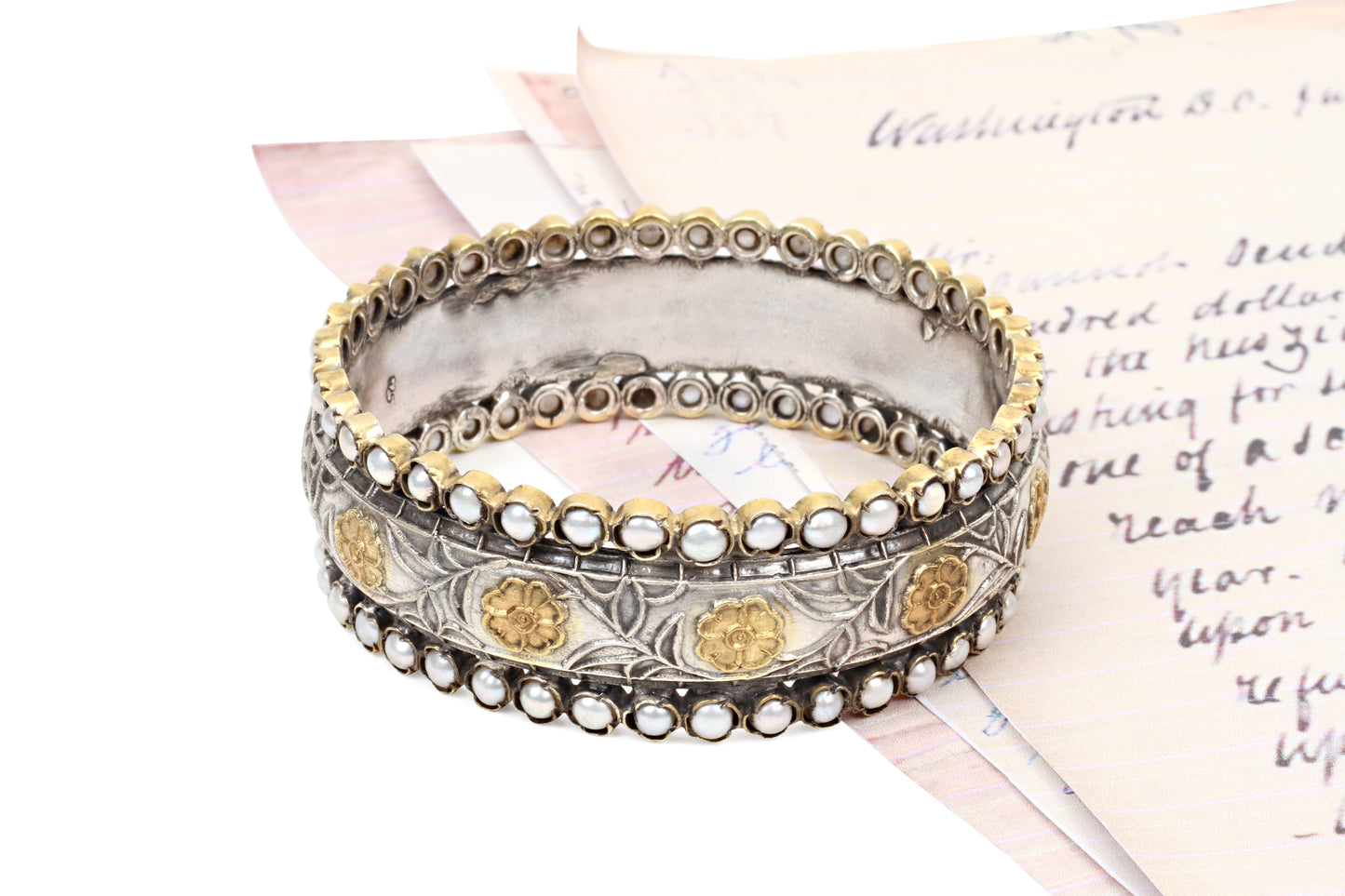 Sangeeta Boochra Dual Tone Silver Bracelet With Pearl
