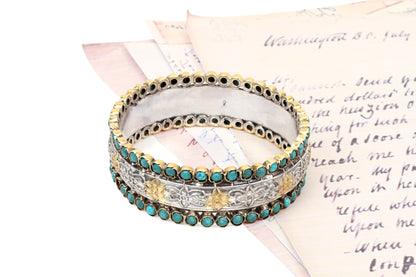 Sangeeta Boochra Dual Tone Silver Bracelet With Turquoise