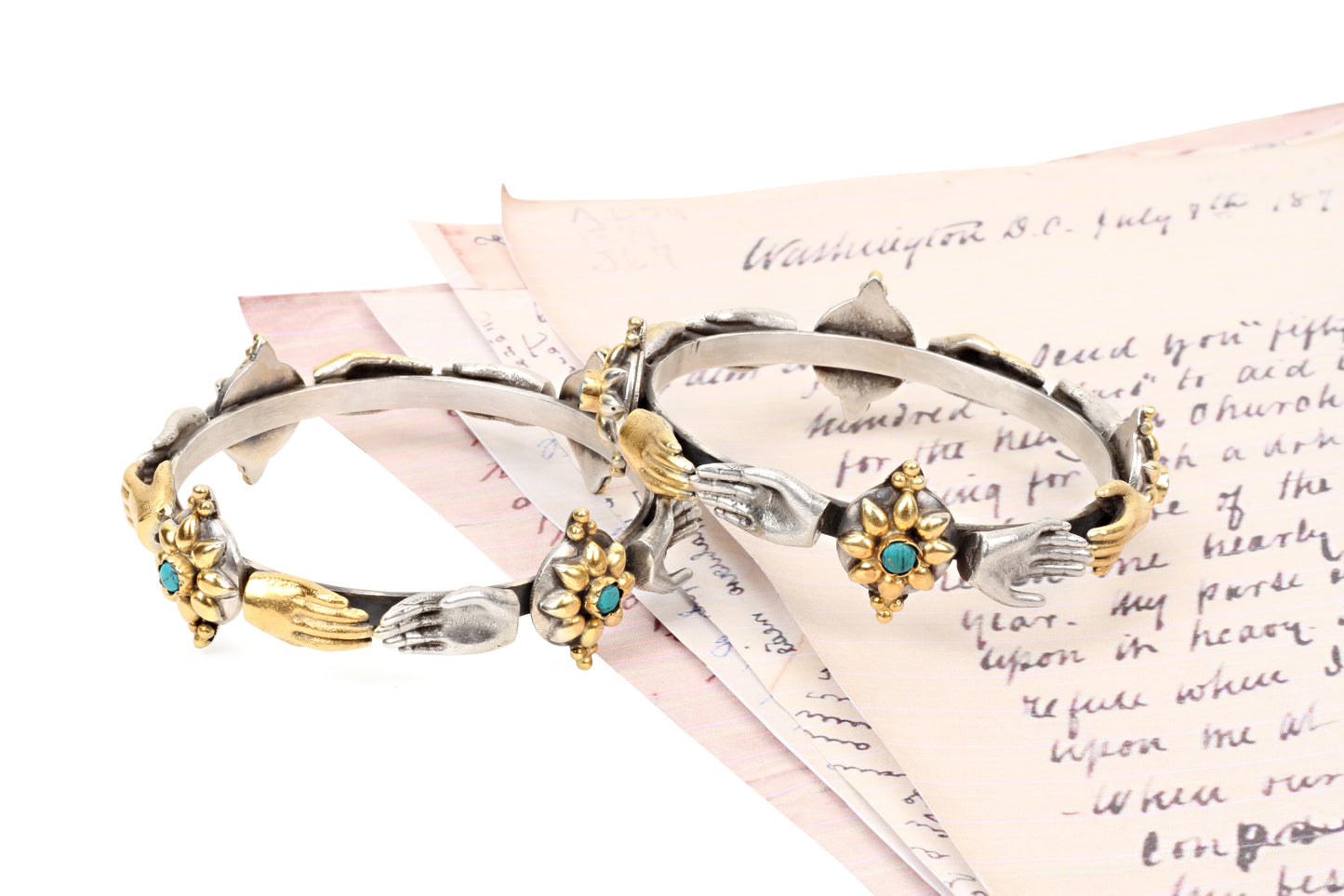 Sangeeta Boochra Dual Tone Silver Bracelet With Turquoise