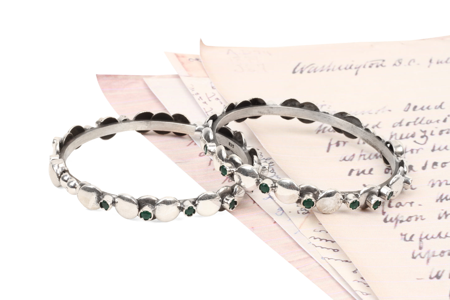 Sangeeta Boochra Tribal Silver Bracelet With Emerald