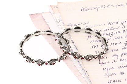 Sangeeta Boochra Tribal Silver Bracelet with Ruby