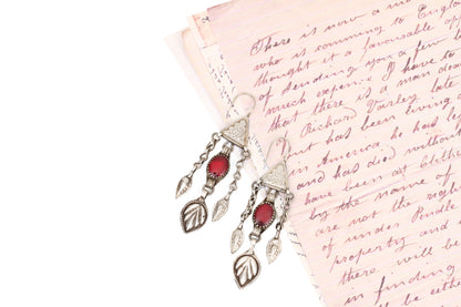 Silver Handcrafted Red Tribal Silver Earrings