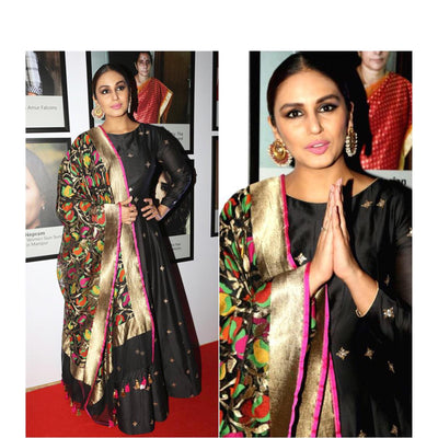 Huma Qureshi in 24k Gold Plated Silver Earrings With Pearls Stone