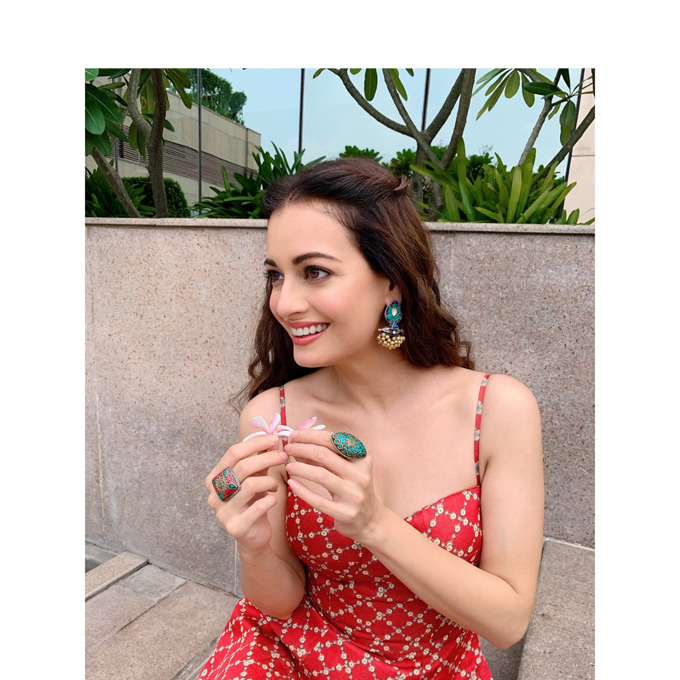 Dia Mirza in 24k Gold Plated Silver Earrings With Turquoise stone