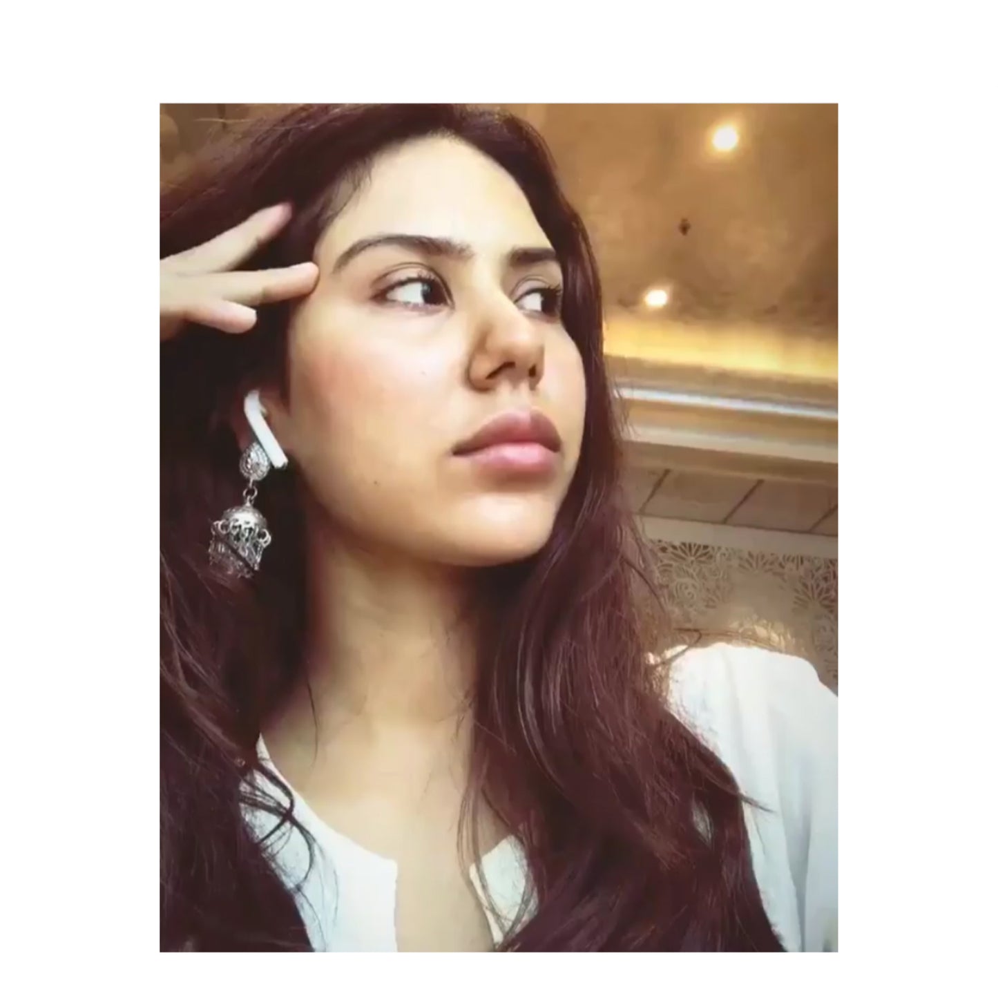 Sonam Bajwa in Silver Earrings