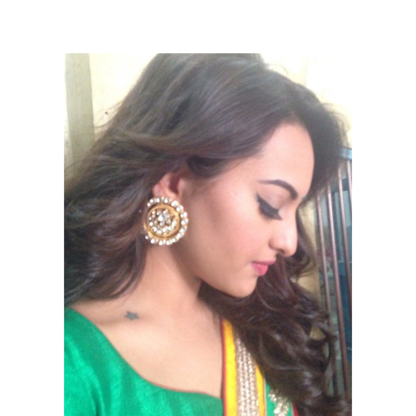 Sonakshi Sinha in 24k Gold Plated Silver Earrings With Kundan Stone