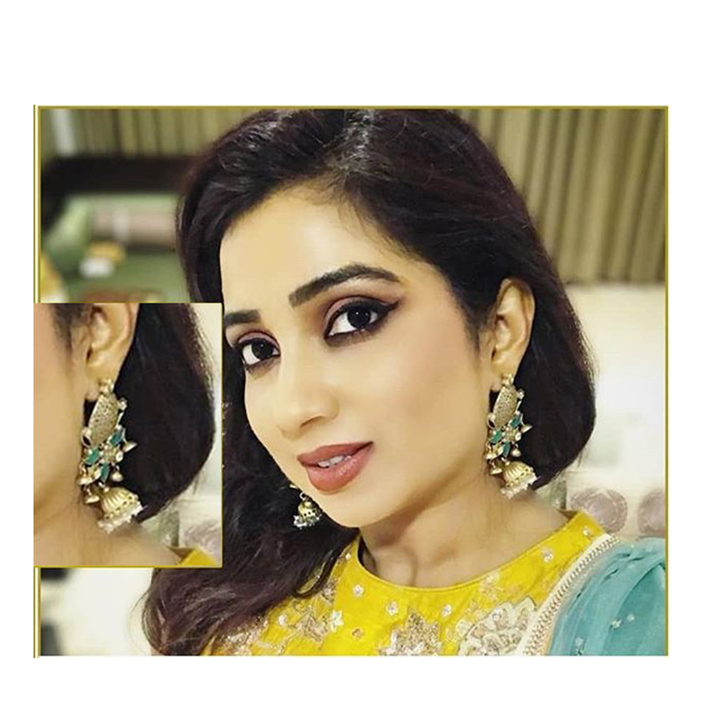 Shreya Ghoshal in 24k Gold Plated Earrings With Pearls stone