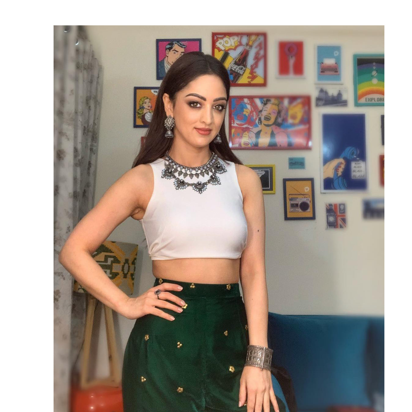 Sandeepa Dhar In Silver Necklace , Earring and Bangle