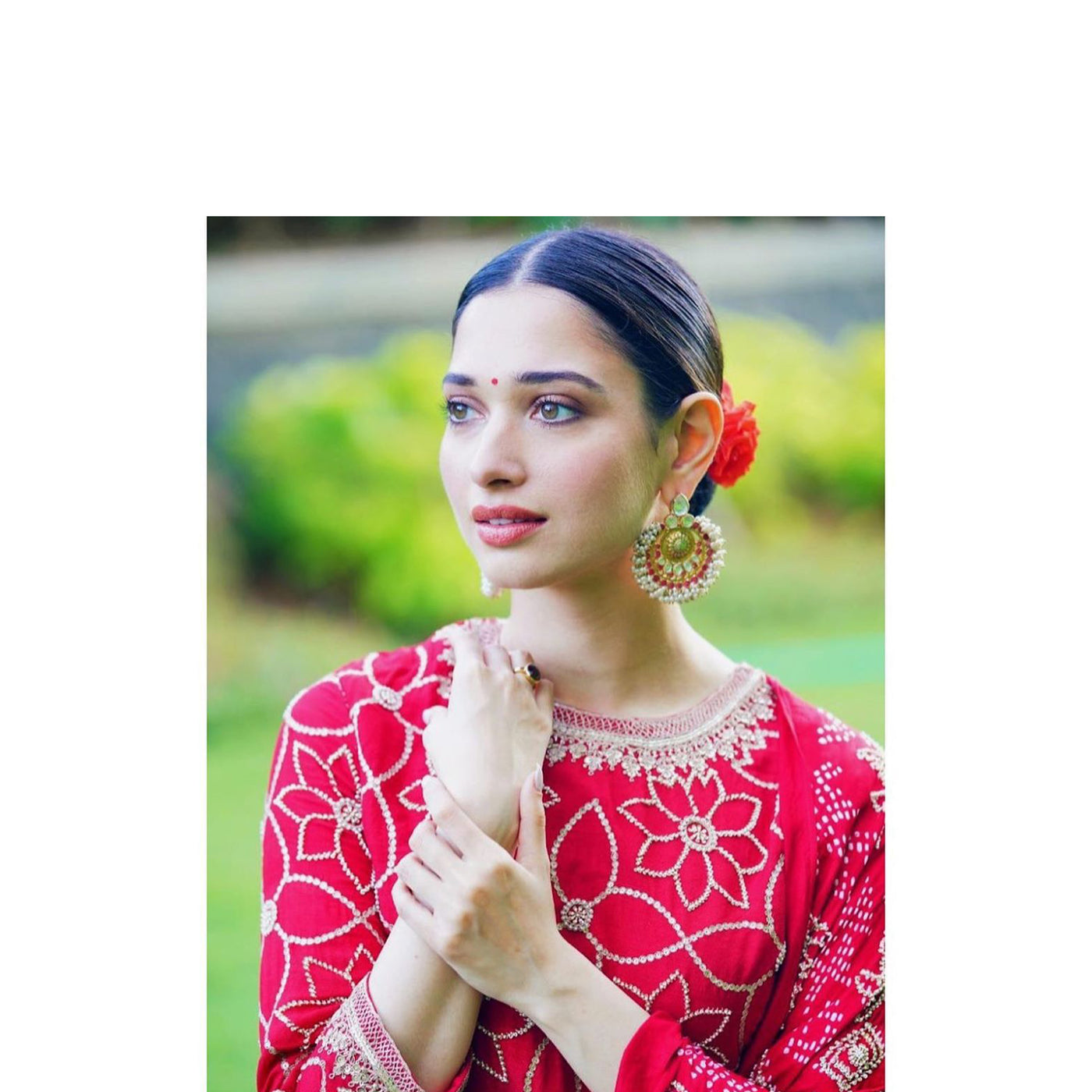 Tamanna Bhatia in Silver Handcrafted Earrings