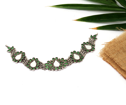 Sangeeta Boochra Green Tribal Silver Necklace